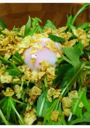 ウマすぎ!水菜とポテチの温たまサラダ ♪-レシピのメイン写真
