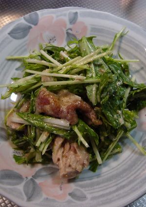 チキンがカリカリ☆水菜サラダ-レシピのメイン写真