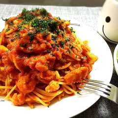 รูปของ 牛乳で簡単！エビのトマトクリームパスタ♪