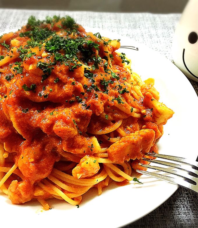 牛乳で簡単！エビのトマトクリームパスタ♪-レシピのメイン写真