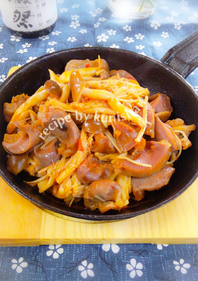砂肝とキノコの豆板醤炒め♪-レシピのメイン写真