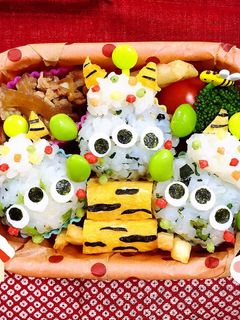 キャラ弁節分ツムツムリトルグリーンメン鬼-レシピのメイン写真