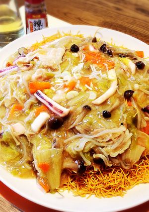 鍋料理の〆しめが簡単皿うどんに大変身。-レシピのメイン写真
