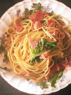 水菜とベーコンのスパゲティ-レシピのメイン写真