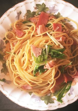 水菜とベーコンのスパゲティ-レシピのメイン写真