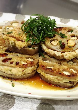 節約！ レンコンはさみ焼き 梅風味-レシピのメイン写真