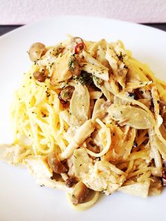 鯖の味噌煮で作る【和風クリームパスタ】-レシピのメイン写真