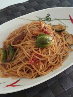 芽キャベツのトマトパスタ-レシピのメイン写真