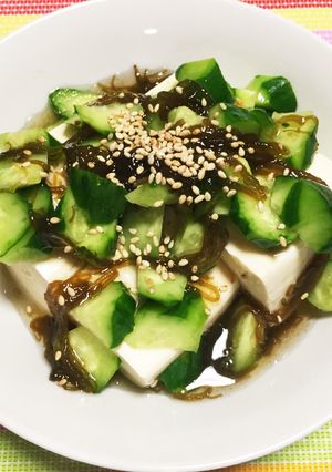 ヘルシー！豆腐のもずくとキュウリがけ-レシピのメイン写真