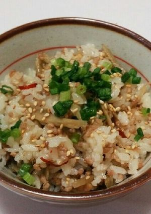 ごぼうとひき肉のピリ辛混ぜご飯♪-レシピのメイン写真