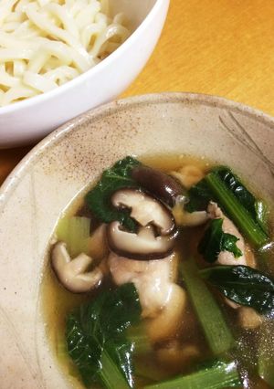 簡単☆鶏と椎茸と小松菜のつけ汁うどん-レシピのメイン写真
