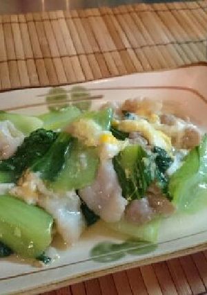 チンゲン菜と豚肉と卵のとろみ炒め-レシピのメイン写真
