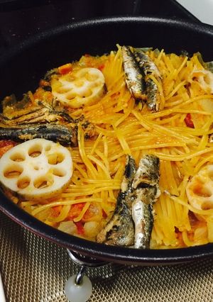 ラタトゥイユと青魚のパスタパエリア-レシピのメイン写真