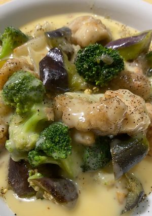 鶏肉と茄子のカルボナーラ-レシピのメイン写真