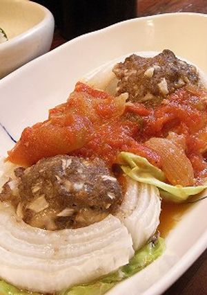 新玉葱がお皿のハンバーグ-レシピのメイン写真