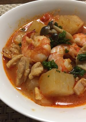 生姜でホットな海老と大根のトマト煮-レシピのメイン写真