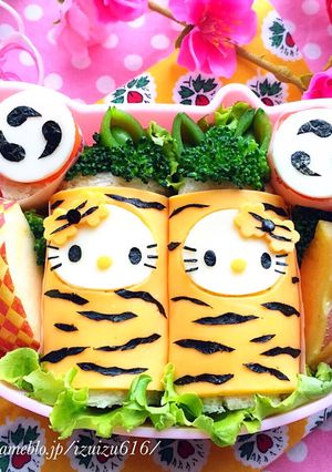 キャラ弁★節分★鬼キティのロールサンド-レシピのメイン写真