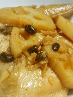 蓮根と鶏手羽先のトウチ炒め煮-レシピのメイン写真