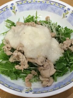 簡単♪水菜と豚肉と長芋の山かけサラダ-レシピのメイン写真