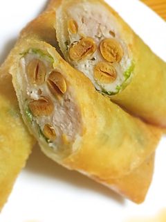 炒り豆の入ったつくね春巻き-レシピのメイン写真