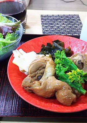 骨付き鶏モモ肉柔らか酢蒸し煮、春野菜添え-レシピのメイン写真
