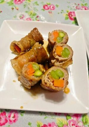 定番照り焼き☆アスパラ人参の豚バラ肉巻き-レシピのメイン写真