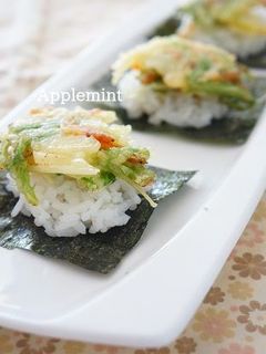 桜海老と水菜のかき揚げ天丼風手まきごはん-レシピのメイン写真
