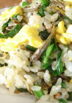 具がいっぱいの『ニラとジャコの炒飯』-レシピのメイン写真