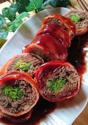 野菜入りベーコン巻きミートローフ-レシピのメイン写真