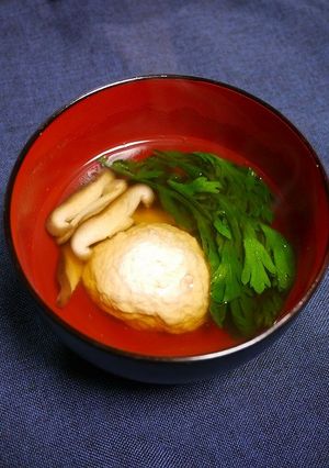 簡単！十六茶の茶吸い物(エビ椎茸春菊)-レシピのメイン写真