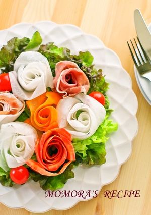 記念日に簡単生ハム薔薇リボンブーケサラダ-レシピのメイン写真