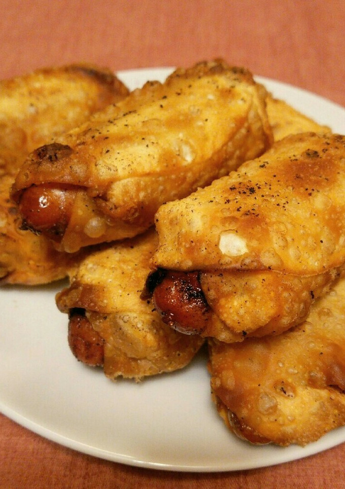 ウインナーちくわの餃子の皮包み揚げ♪-レシピのメイン写真