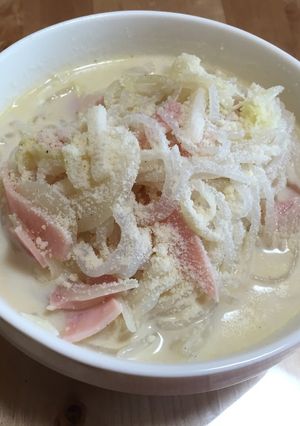 白菜とハム、玉ねぎのスープ禅パスタ-レシピのメイン写真