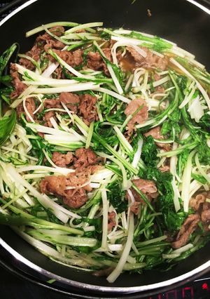 材料2つ♫簡単！水菜モリモリ牛肉炊き鍋-レシピのメイン写真