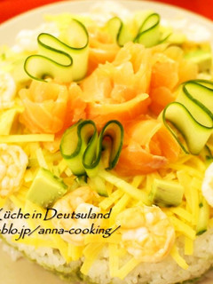 華やか♡サーモンとアボカドのお寿司ケーキ-レシピのメイン写真
