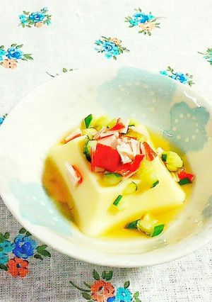 簡単☆たまご豆腐に、かにかま&きゅうり♪-レシピのメイン写真