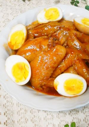 鶏手羽先と茹で卵のケチャップ煮♪-レシピのメイン写真