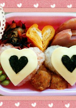 キャラ弁　ハート　おにぎり　バレンタイン-レシピのメイン写真