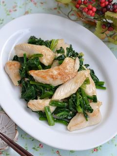 鶏むね肉とほうれん草の味噌炒め【作りおき-レシピのメイン写真
