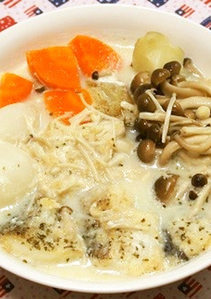 揚げ鱈とキノコの豆乳スープ-レシピのメイン写真