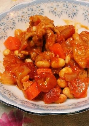 豚こま肉でポーク・ビーンズ・トマト煮♪-レシピのメイン写真