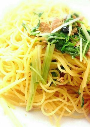 簡単パスタ★ツナと水菜のペペロンチーノ-レシピのメイン写真