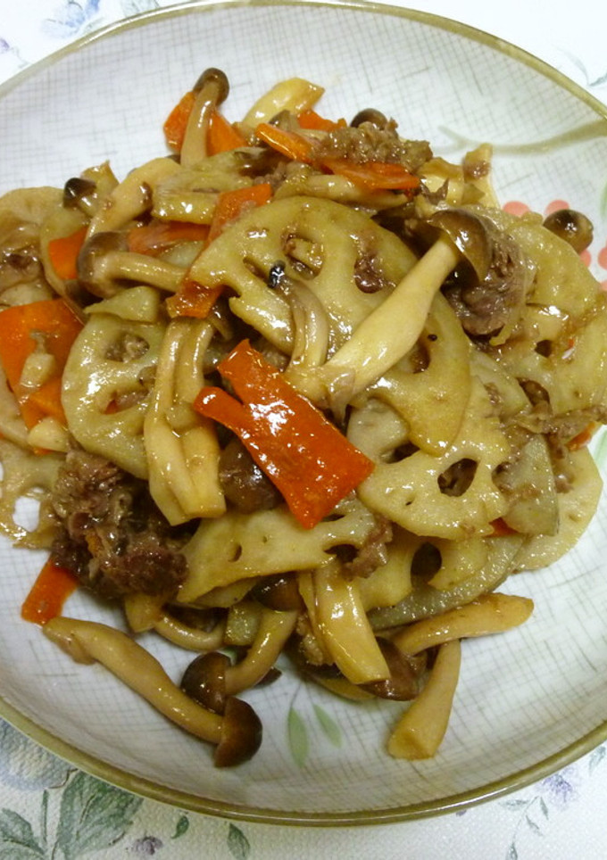蓮根と牛肉のきのこ炒め煮-レシピのメイン写真