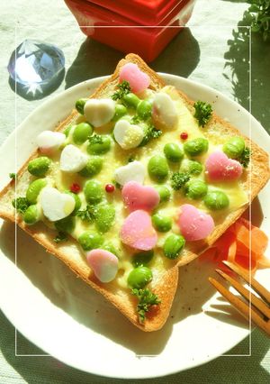 ﾊｰﾄがいっぱい♥枝豆＊蒲鉾トースト-レシピのメイン写真