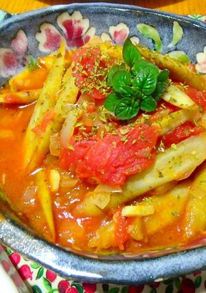 レンジで簡単♪ゴボウのトマト煮込み-レシピのメイン写真