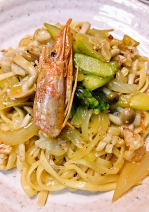 旨味たっぷり、赤エビとニンニクのパスタ-レシピのメイン写真
