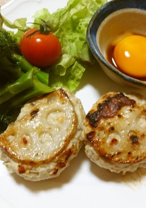 れんこんで挟んだきのこつくね-レシピのメイン写真