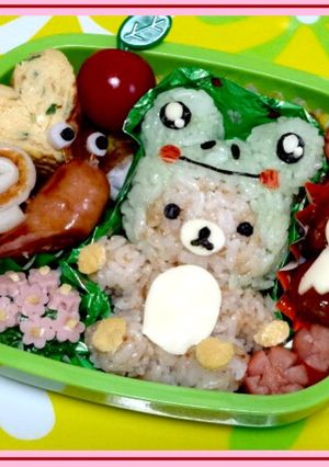 リラックマ　カエル　梅雨　キャラ弁-レシピのメイン写真