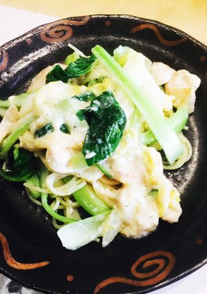 鶏胸肉と白菜と青梗菜の豆乳クリームパスタ-レシピのメイン写真
