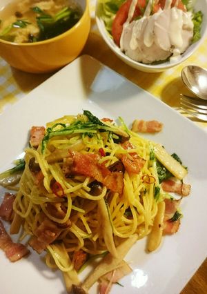 水菜ときのこのパスタ❣ペペロンチーノ❣❣-レシピのメイン写真
